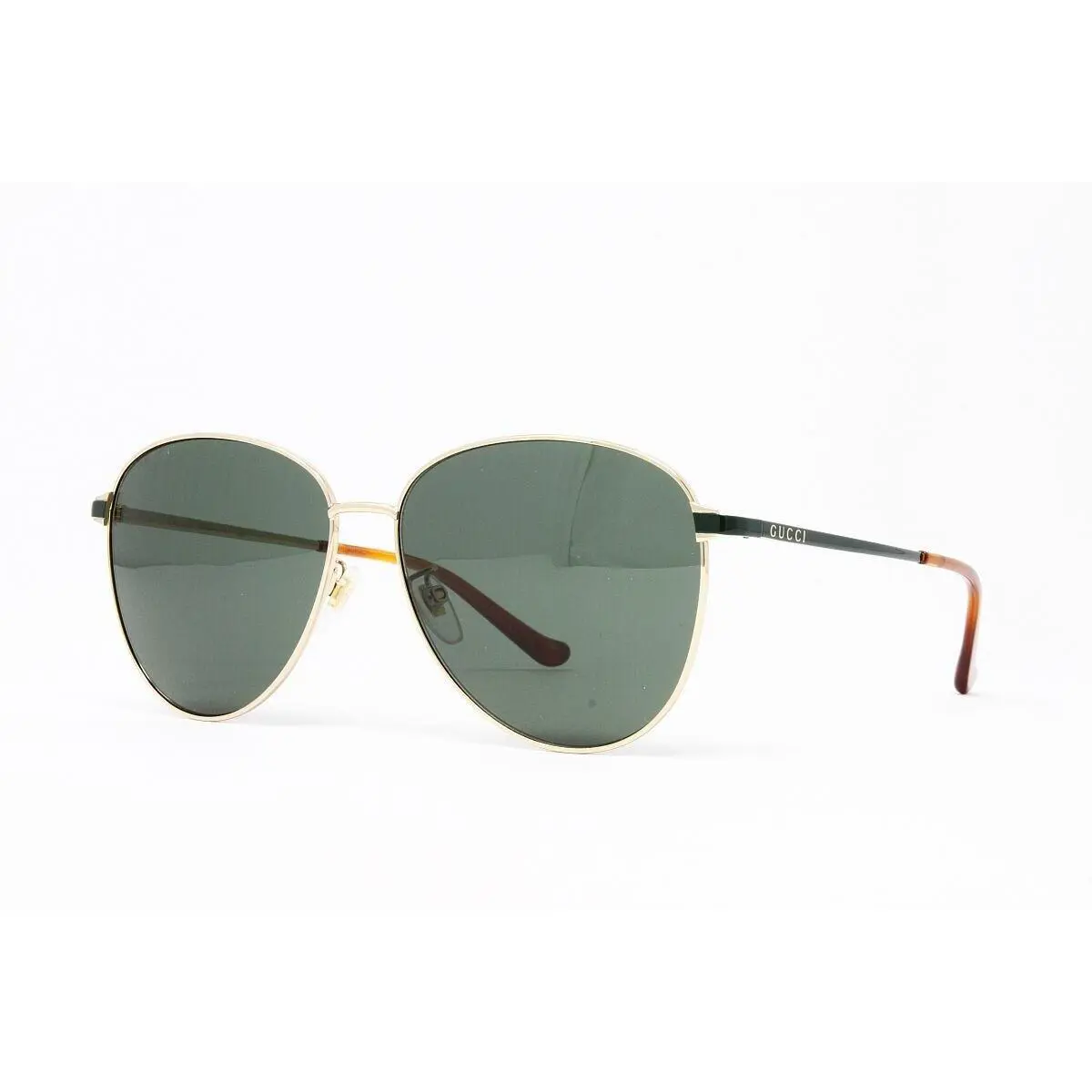 Gucci Sunglasses Men`s Metal Pilot Gold 60mm Green Lens GG0573SK-003