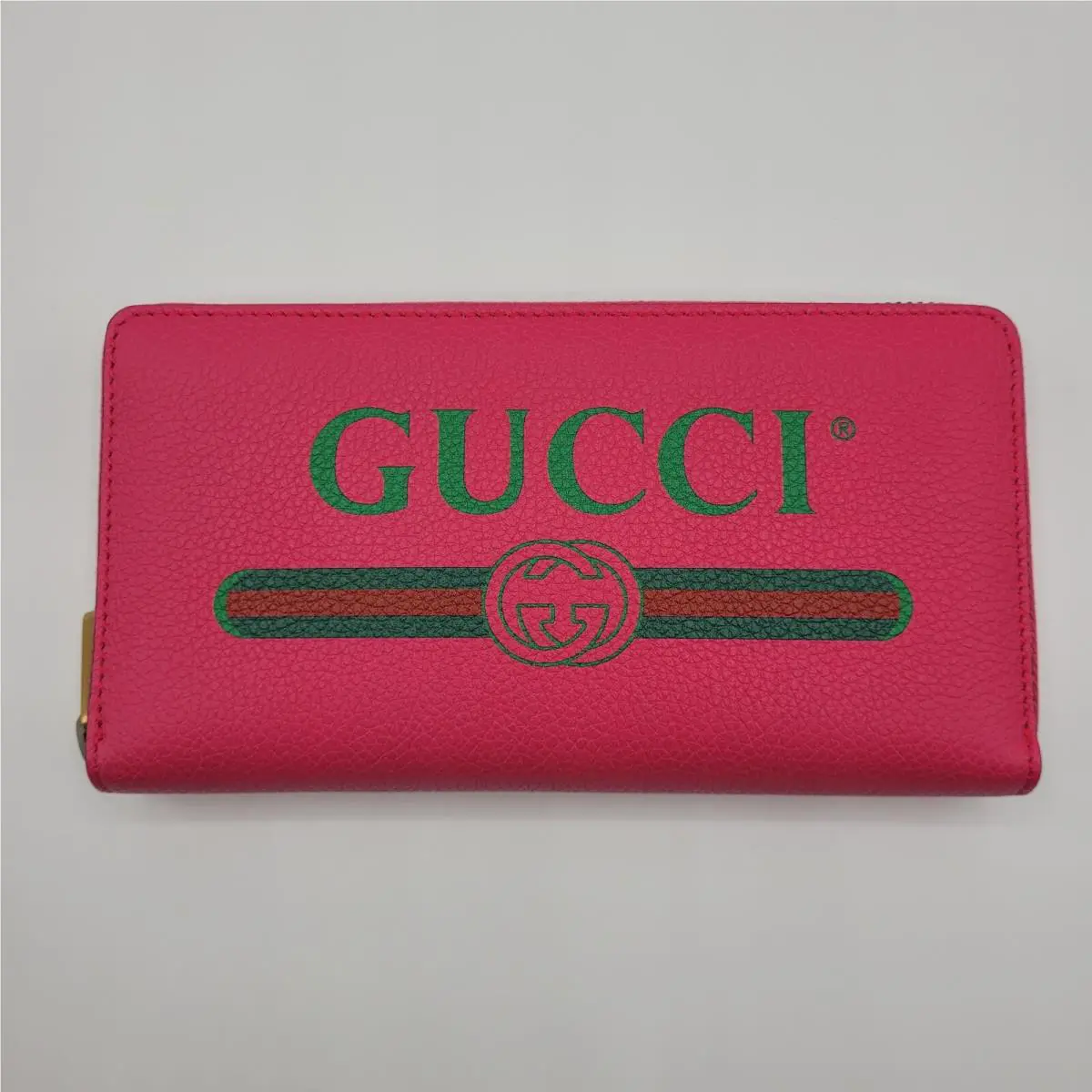 Gucci Pink Leather Long Continental Zip Around Wallet W/logo Print 496317 8840