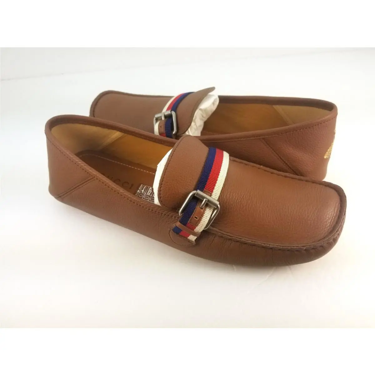 Gucci Mens Loafers Brown Hebron Driver Bee Shoes 473902 W/sylvie Web Buckle