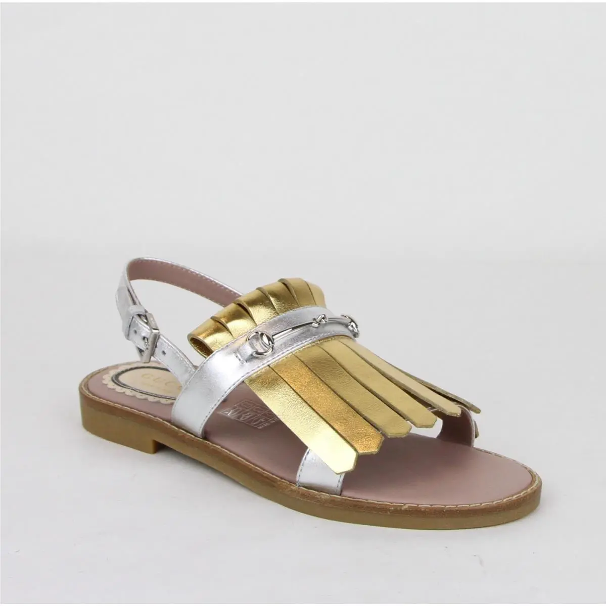 Gucci Girl Children`s Silver/gold Metallic Leather Sandals 31/US 13 455387 8064