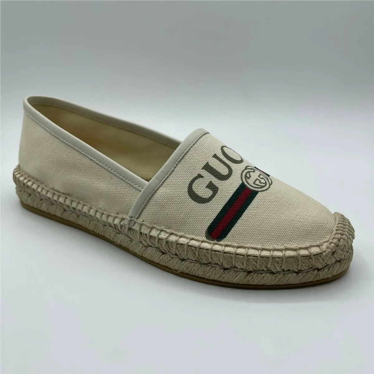 Gucci Women`s Light Beige Canvas Web Logo Espadrilles 38.5/US 8.5 525882 9074