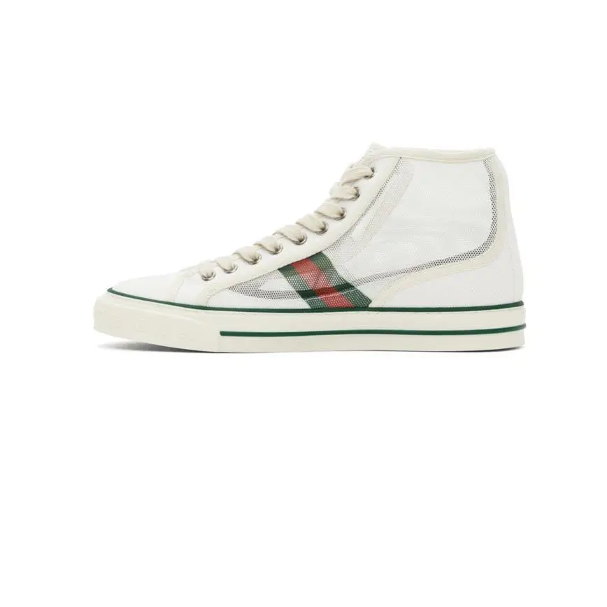 Gucci White Mesh `gucci Tennis 1977` High-top Sneakers Green Red Size 8.5 - White