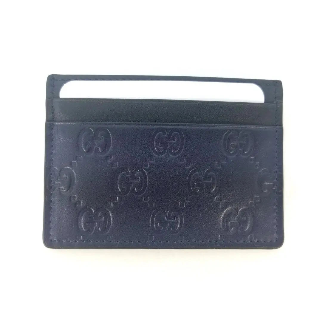 Gucci Guccissima Dark Blue Black Leather Card Case Card Holder