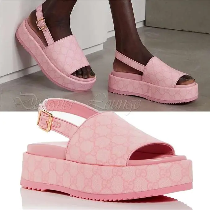Angelina GG Pink Supreme Canvas Slingback Platform Sandals EU 39.5 by Gucci