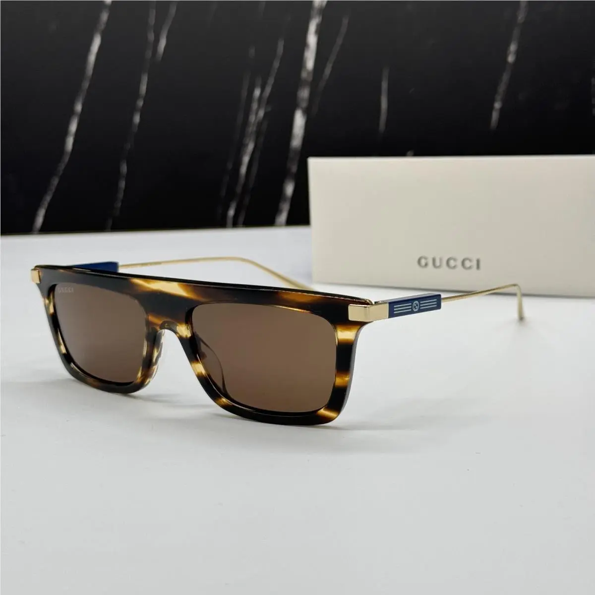 GG1437S 003 Havana Gold Brown Square  Sunglasses by Gucci