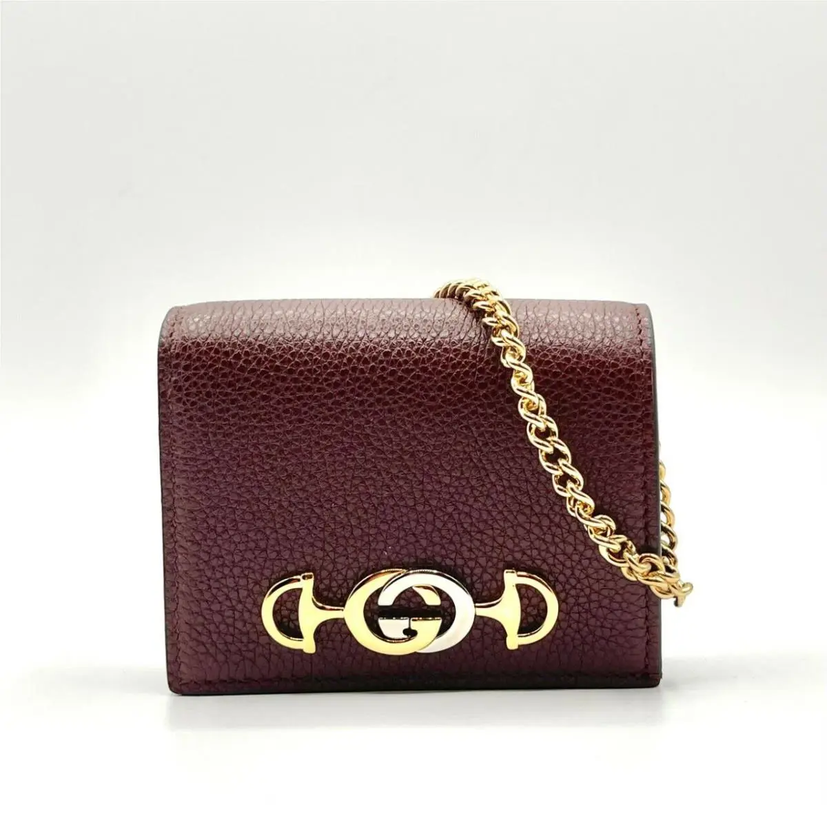 Gucci Zumi Burgundy Leather Gold Chain Bi-fold Mini Wallet 570660 6629