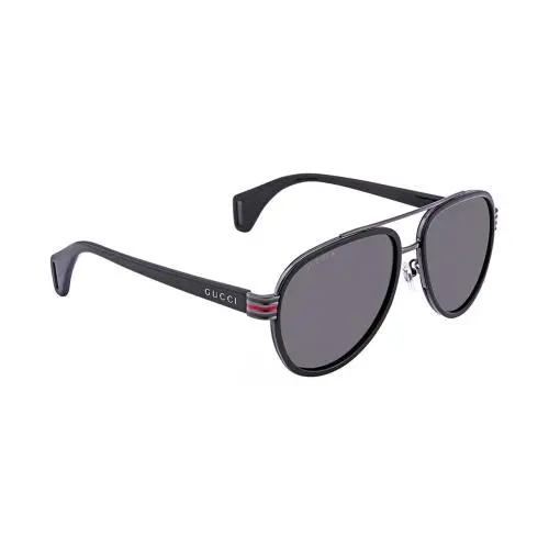 GG0447S Unisex Pilot Sunglasses Black Gunmetal Green/polarized Grey 58mm by Gucci