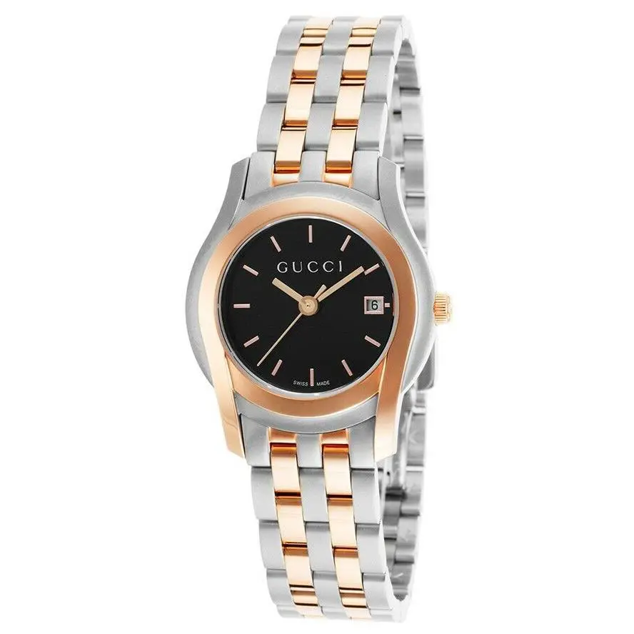 Gucci YA055531 Black Dial 5500L Series Rose Gold Silver Tone Watch 075