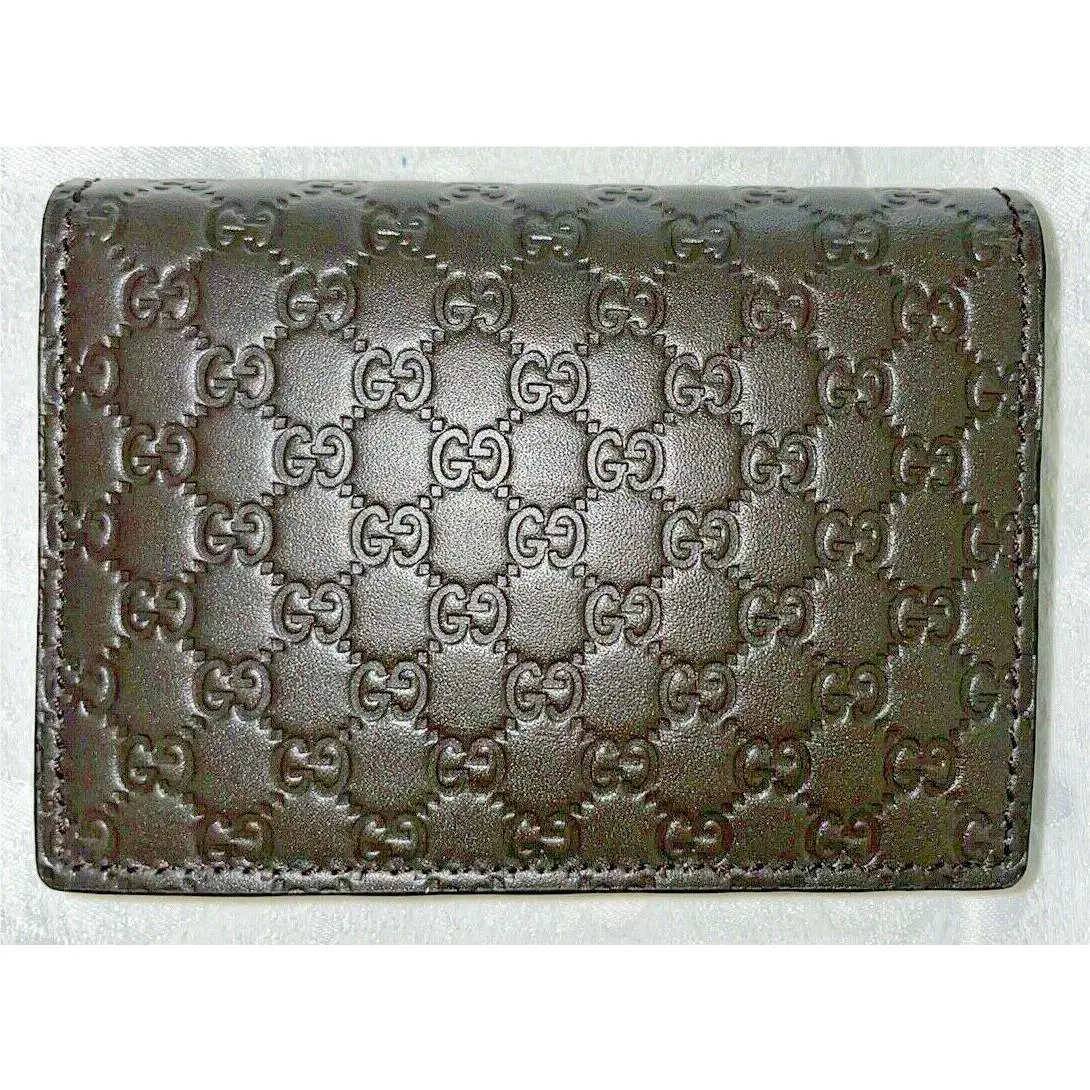 Gucci Unisex Micro GG Brown Leather Card Case Wallet