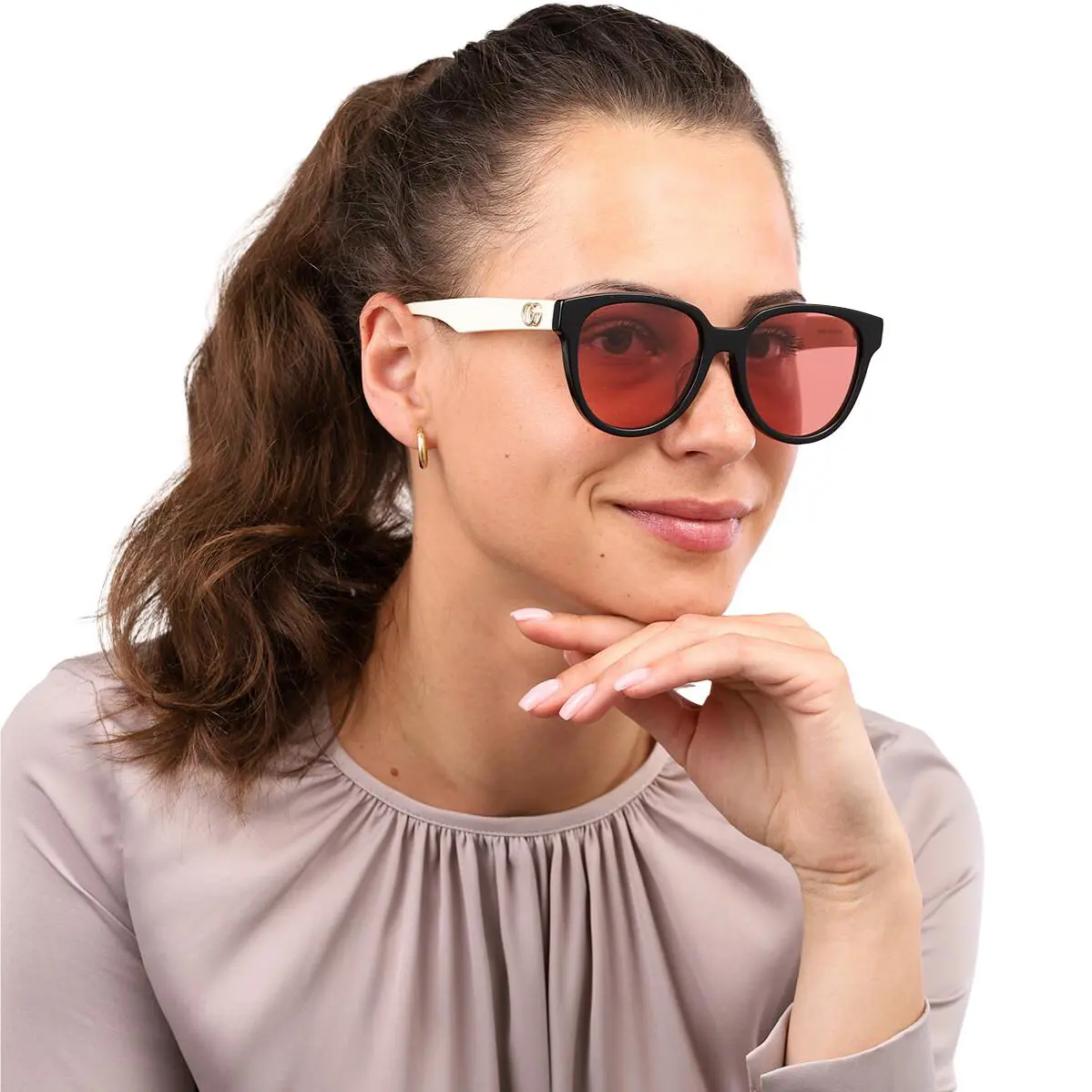Gucci GG0960SA 004 Sunglasses Black/white Frame Orange Lenses 55mm