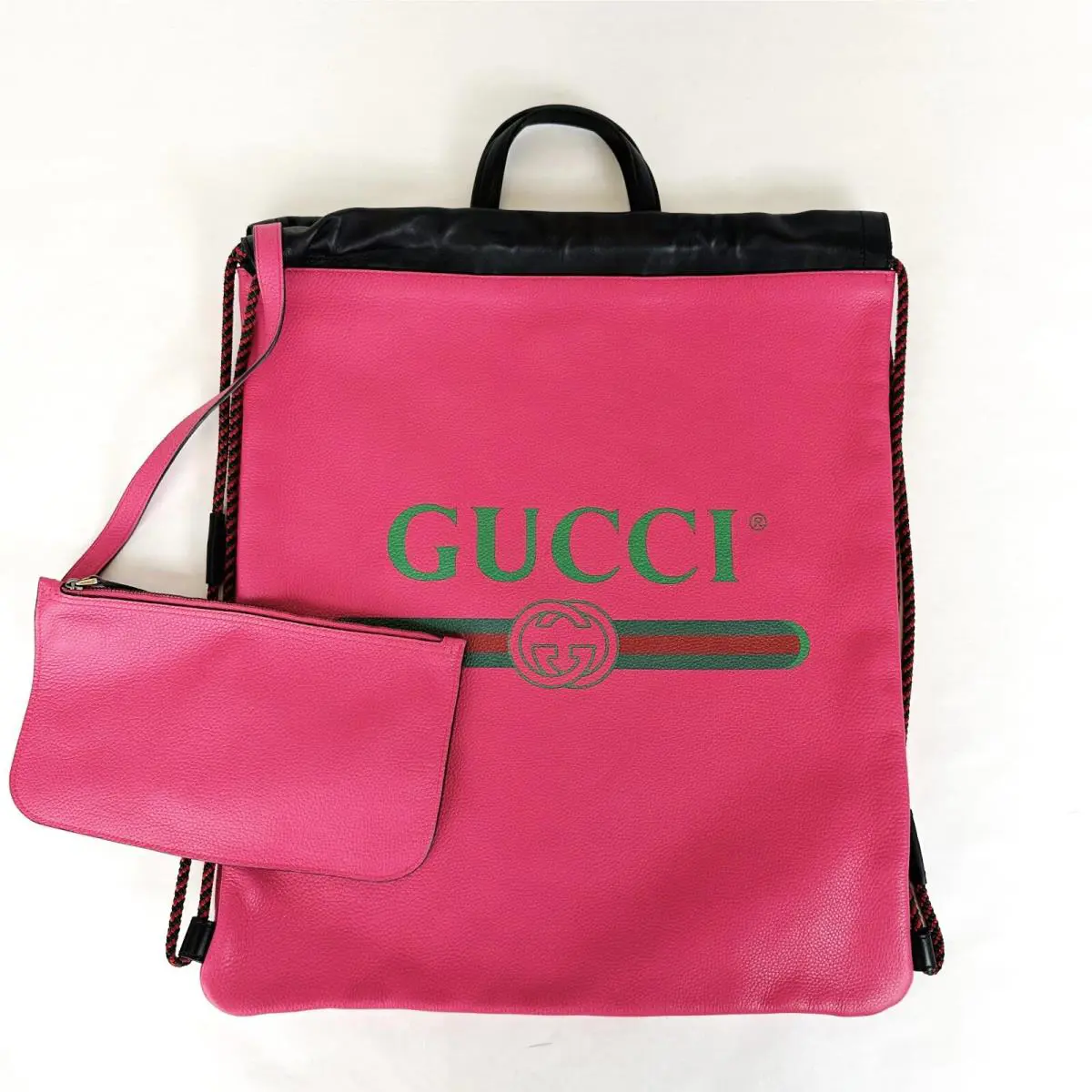 Gucci Hot Pink Leather Trademark Logo Large Drawstring Bag 516639 8841