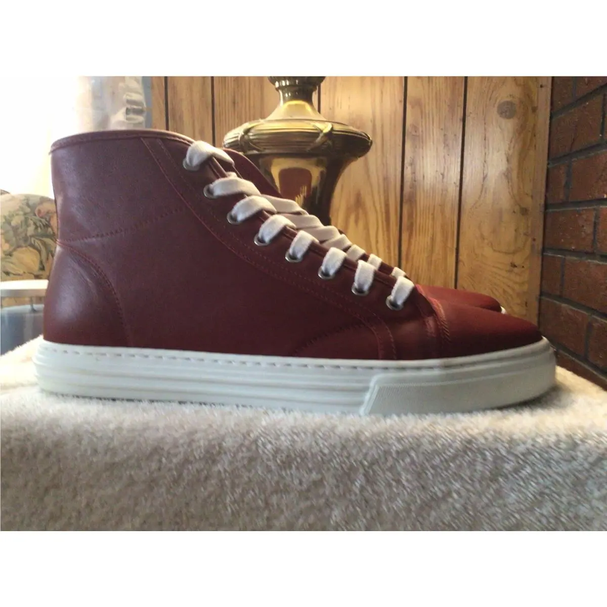 Mens/womens Gucci Leather High Red Sneaker 423300 Size 7.5/Womens 8.5