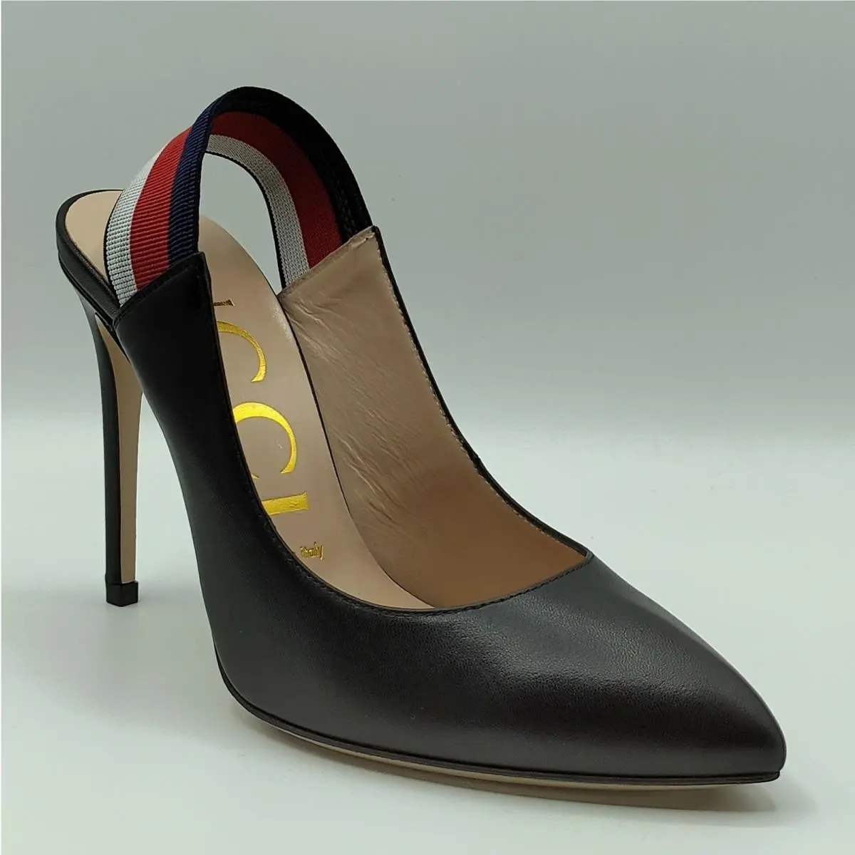 Women`s Black Leather Sylvie Web Slingback Pumps 36.5/US 6.5 524645 1072 by Gucci