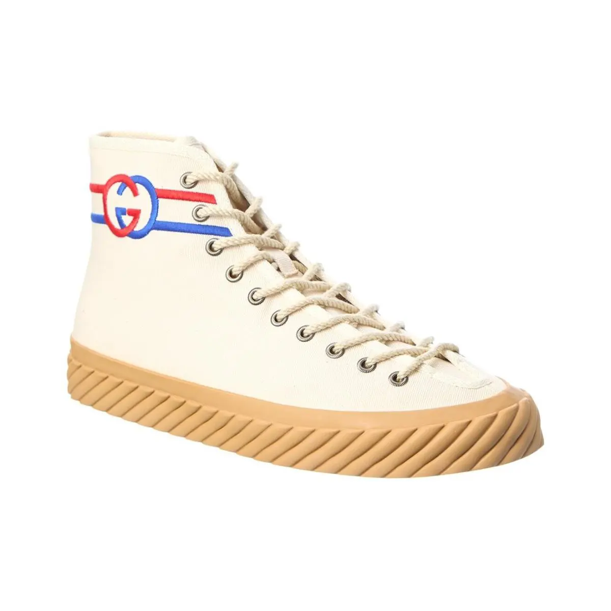 Men`s Gucci Interlocking G Logo Canvas High Top Sneakers Sz 43 - Multicolor