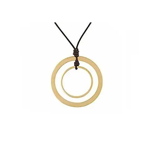 Michael Kors Polished Gold Tone Ring Pendant Brown Leather Cord Necklace