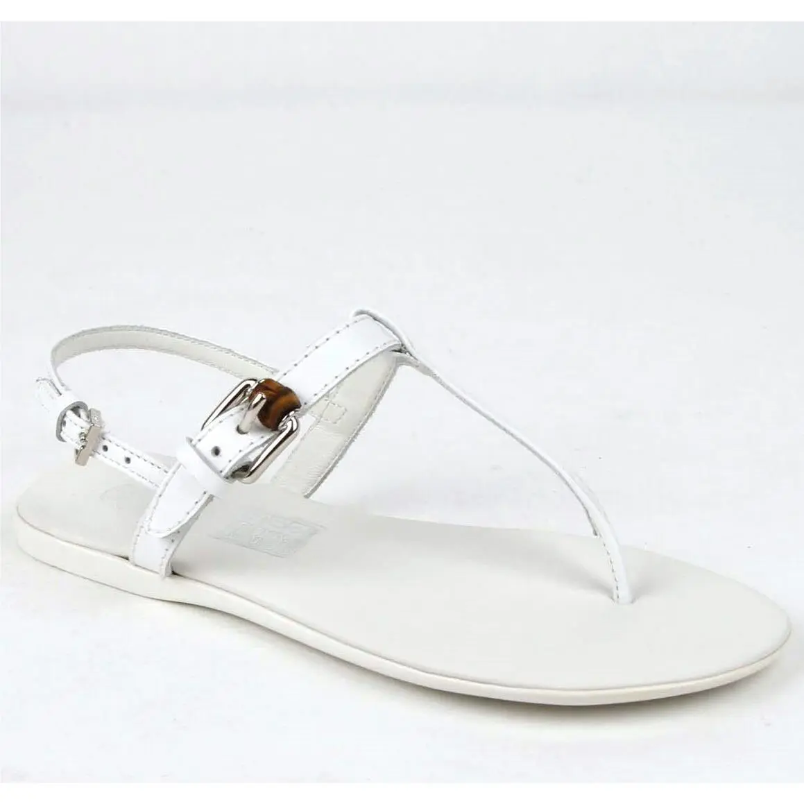 Gucci Kid`s White Leather Sandal with Bamboo Buckle 32/US 1.5 340720 9014