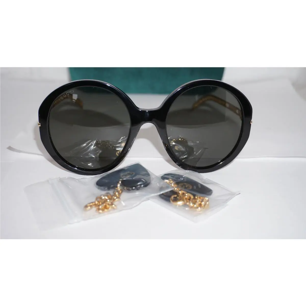 Gucci Sunglasses Round Large Black Gold Grey GG0726S 005 56 23 135