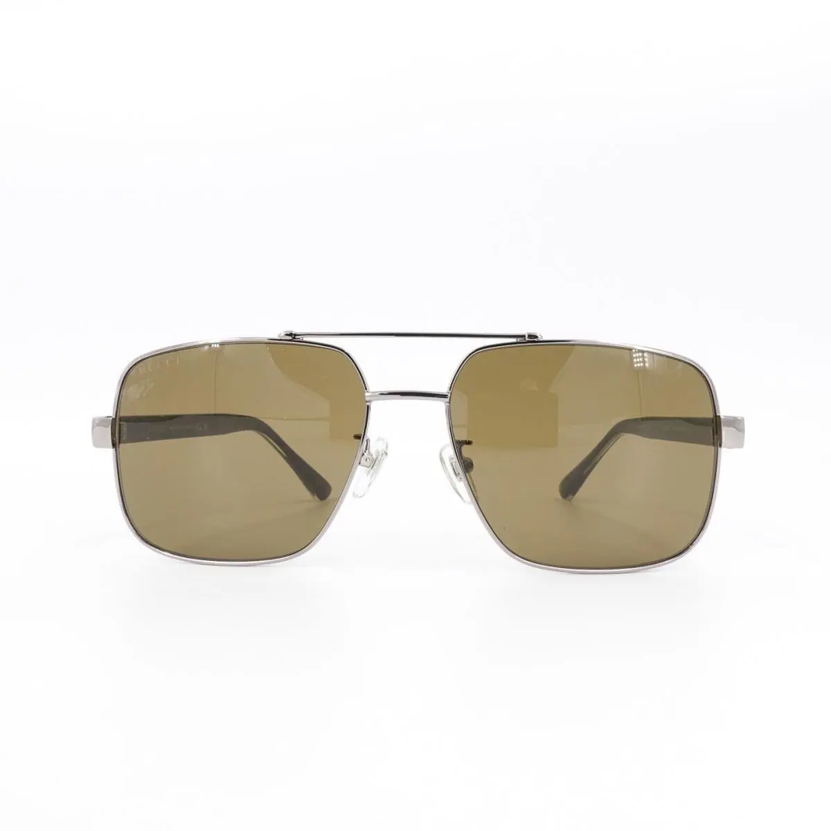 Gucci GG0529 Squared Aviator Sunglasses Silver Brown OS