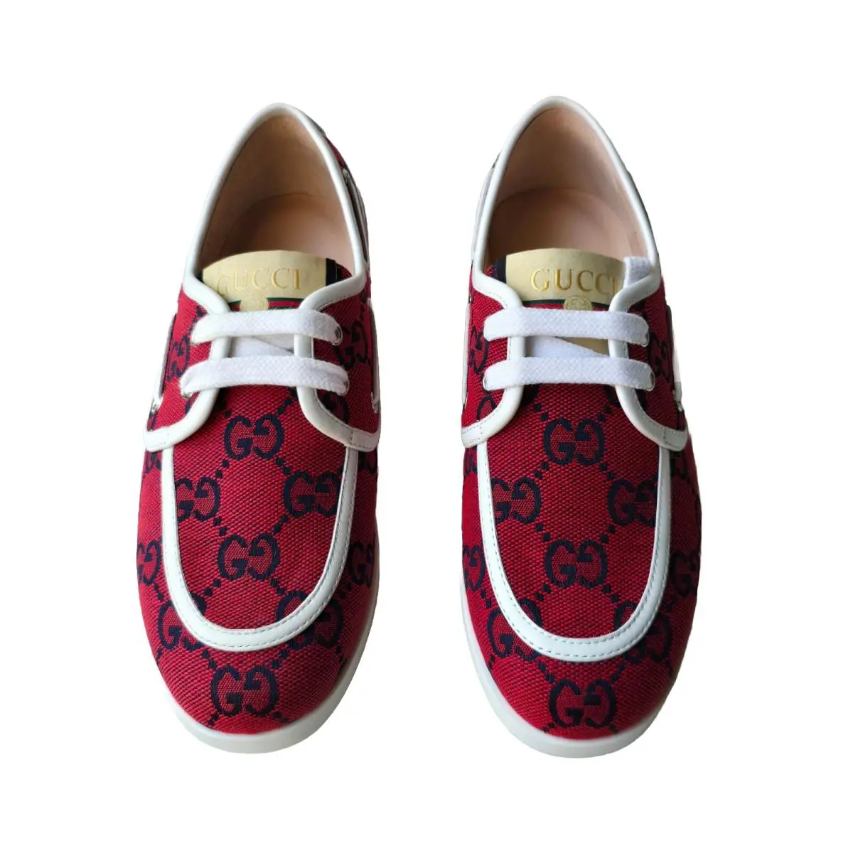Kids Boys Red Blue GG Logo Boat Shoes Size EU 30 US 12.5 Moccasins Unisex by Gucci