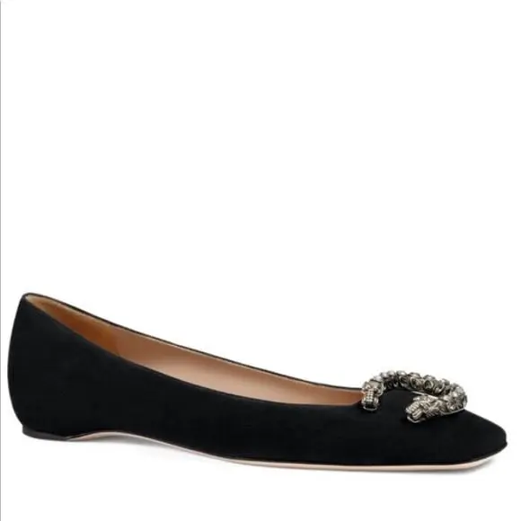 Gucci Dionysus Suede Ballet Flat Shoes Black 35.5 Msrp: