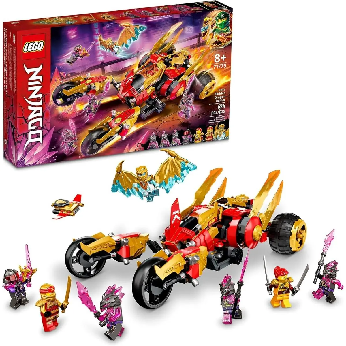 Lego Ninjago Kai’s Golden Dragon Raider Multi-terrain Car Toy Set 71773