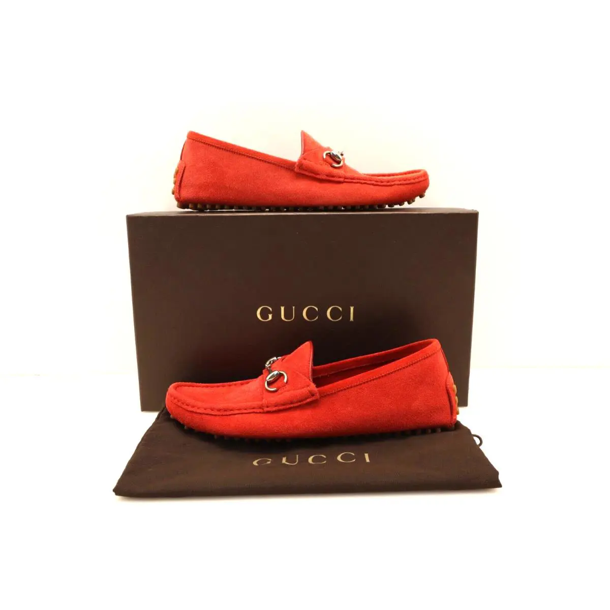 Gucci Suede Horesebit Drivers Red Size 6.5 33