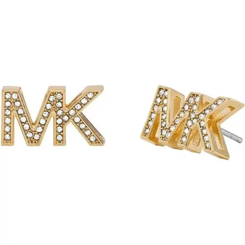 MK Logo Yellow Gold Brass Stud Earrings Crystals MKJ8025710 +mk Box by Michael Kors