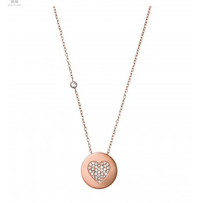 Michael Kors Rose Gold Tone Chain+heart Crystal Pave Pendant Necklace MKJ5054