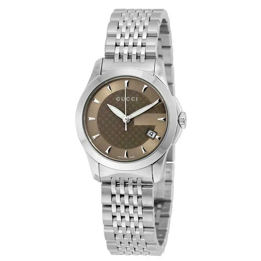 Gucci YA126503 Brown Dial Stainless Steel 126.5 Series G Timeless Women`s Watch - Dial: Brown, Band: Silver, Bezel: Silver