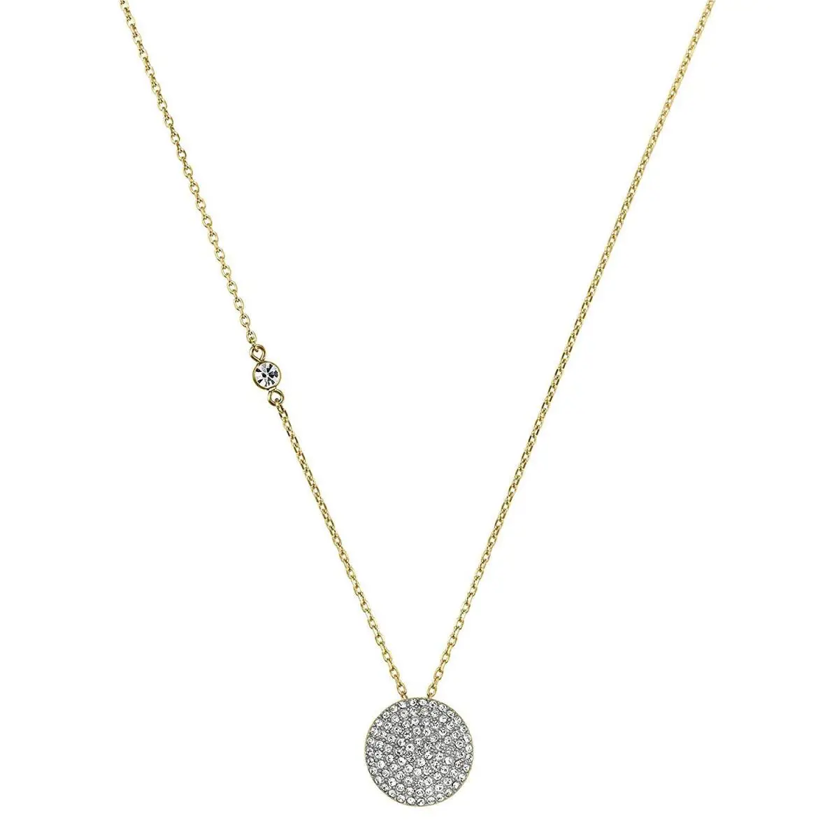 Michael Kors Gold Tone Chain Crystal Pave Disc Pendant Necklace MKJ3908