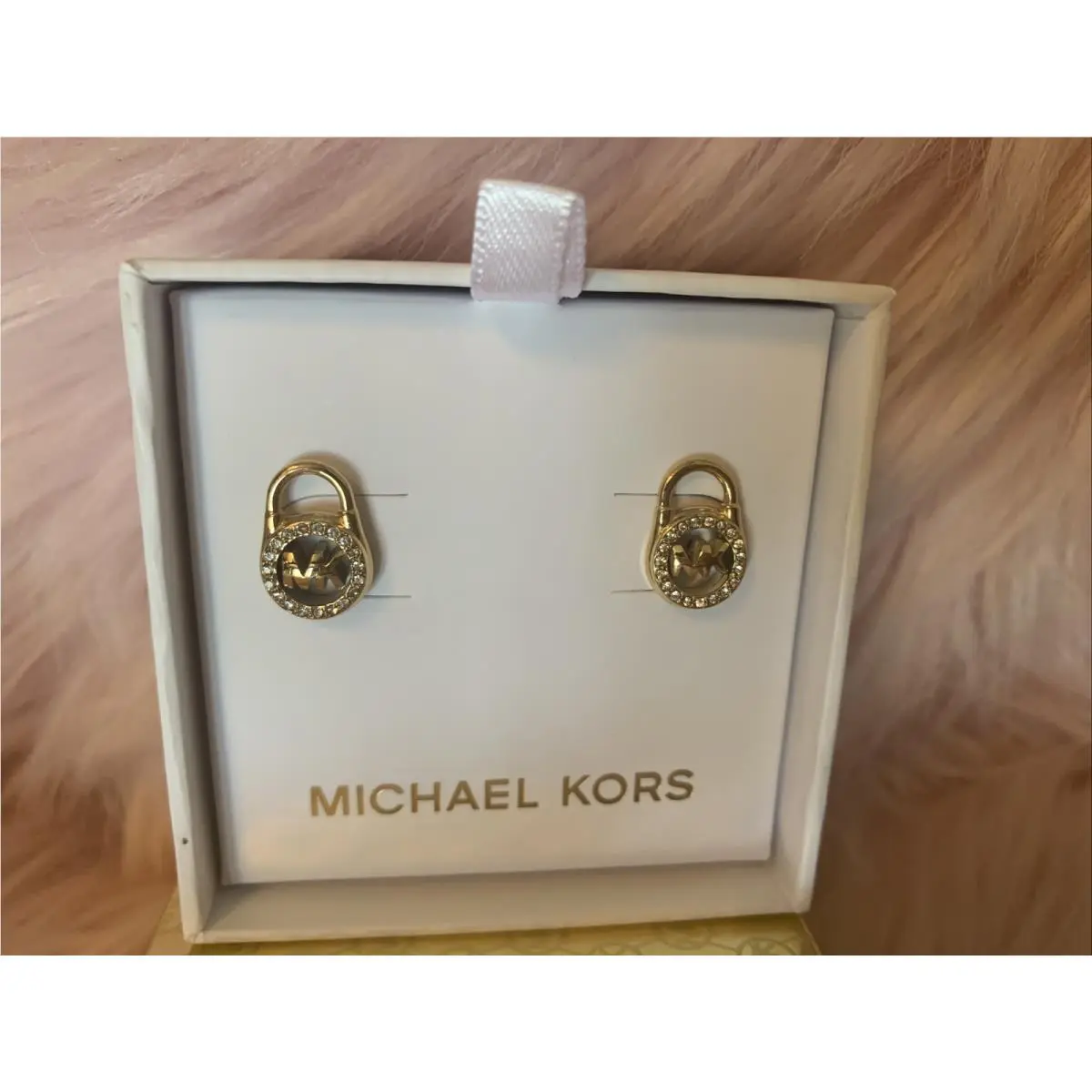 Gold -tone Crystal Pave Padlock Lock Stud Earrings MKJX7410710 by Michael Kors