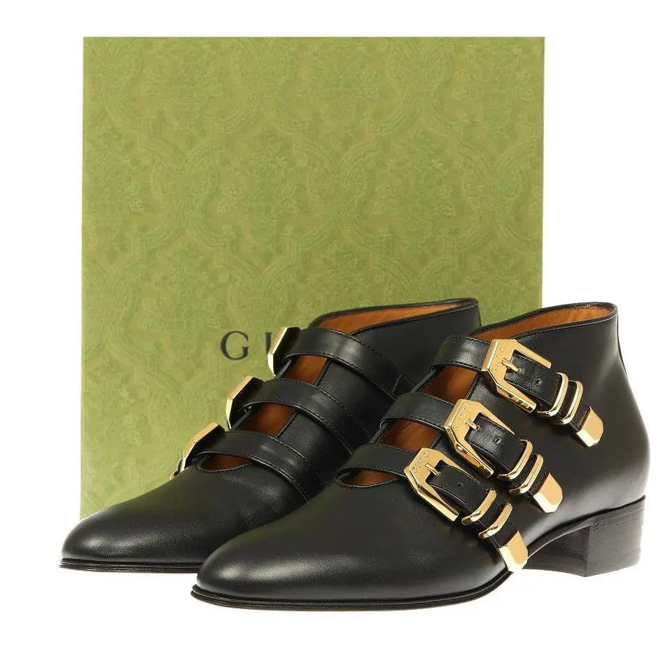 Ladies Black Ankle Logo Buckles Low Heels Boots Shoes 36/US 6 by Gucci