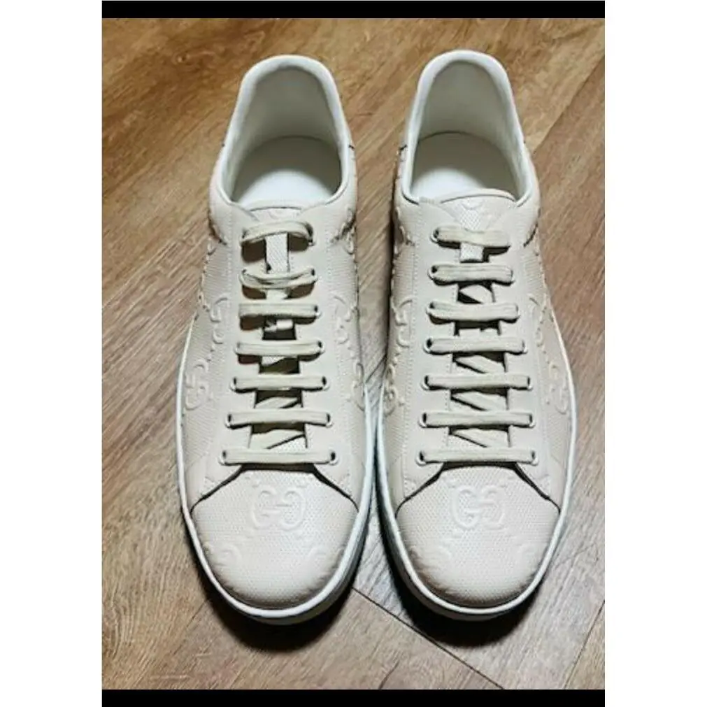 Gucci Mens GG Embossed Mystic White Men’s Sneakers Tennis Shoes Size US 15.5