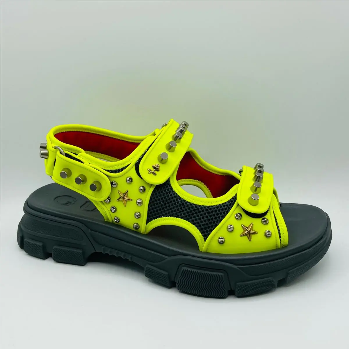 Gucci Men`s Neon Yellow Fabric Studded Platform Sandal 11G/US 11.5 546212 7265