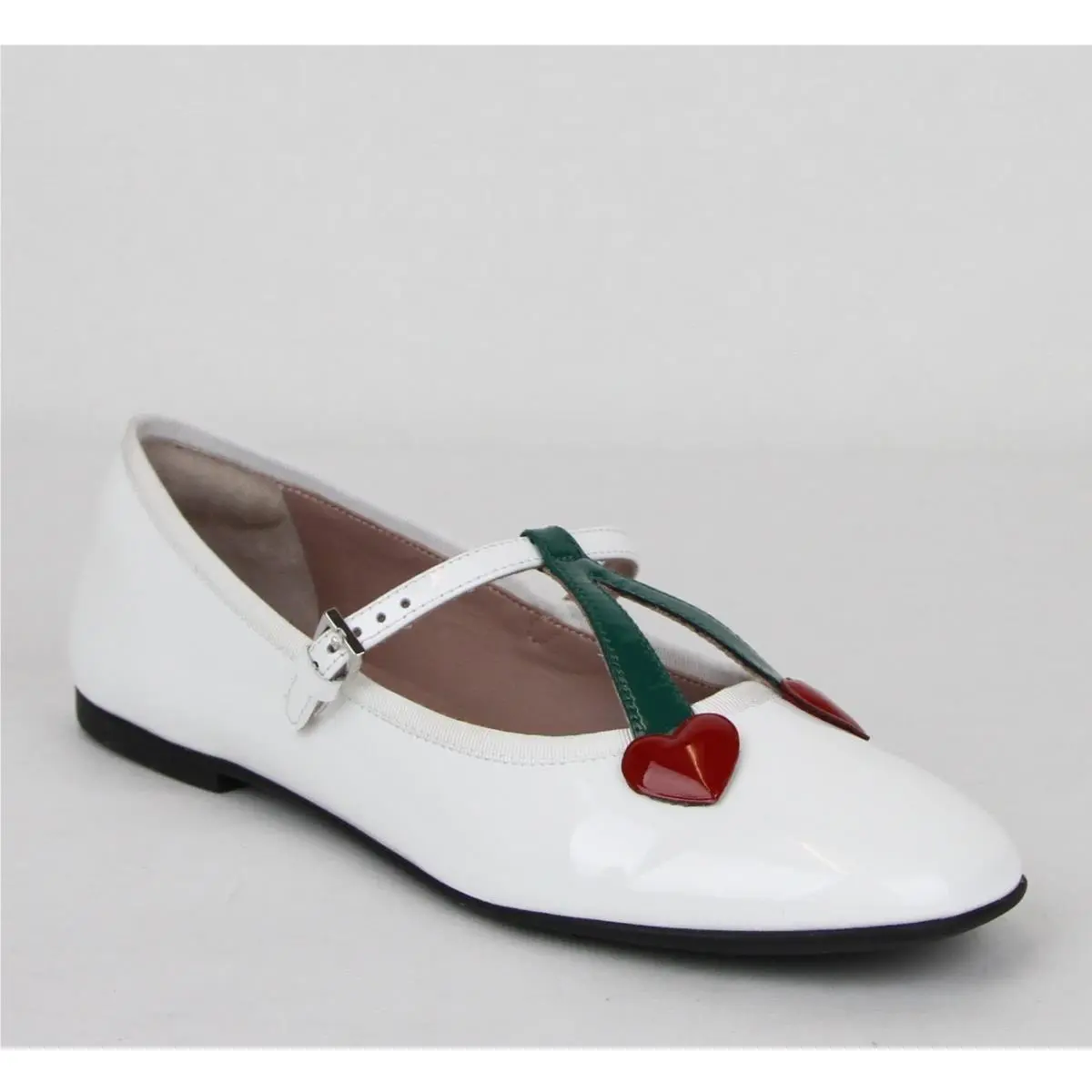 Gucci Girl Junior White Patent Leather Ballet Flats W/hearts 35 433190 9072