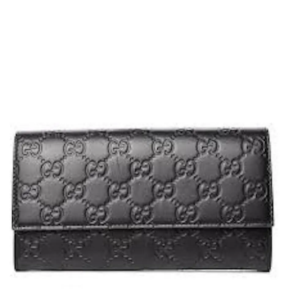 Gucci Signature Guccissima Black Clutch Fold Over Wallet Leather Snap Italy