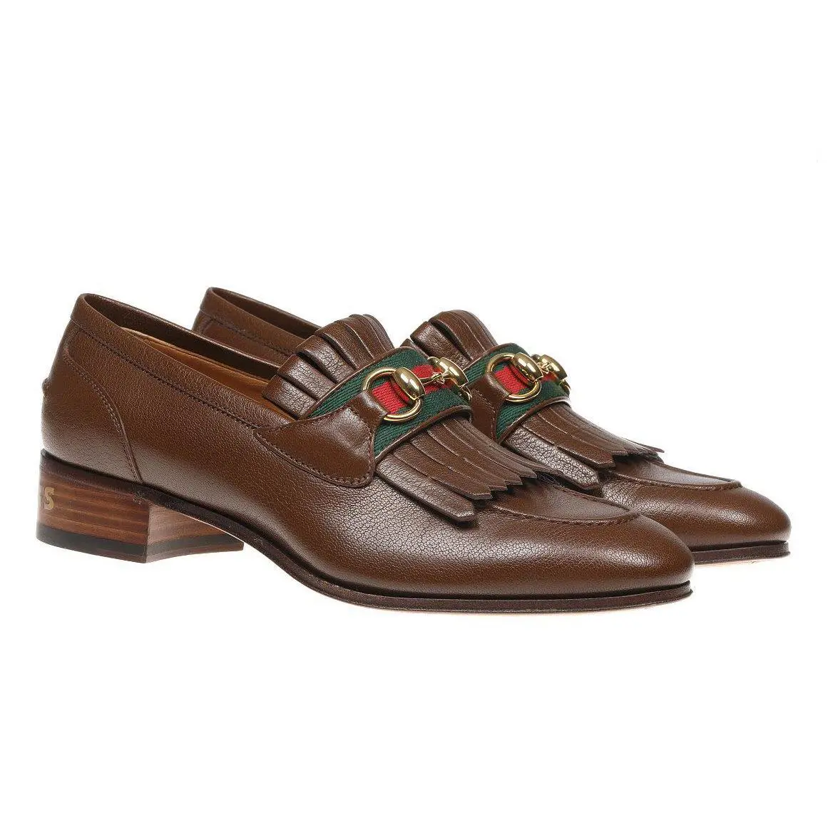 Gucci Ladies Brown Sure Horsebit Web Logo Loafers Shoes 36/US 6