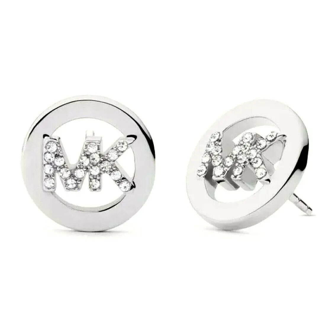 Michael Kors Silver-tone Crystal Pave` Monogram Stud Earrings