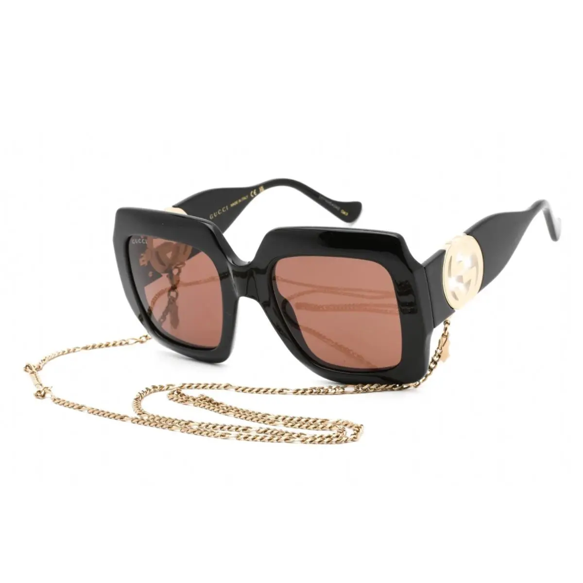 Gucci Sunglasses GG1022S 005 54-23 140 Black Frames Brown Lenses +gold Cha