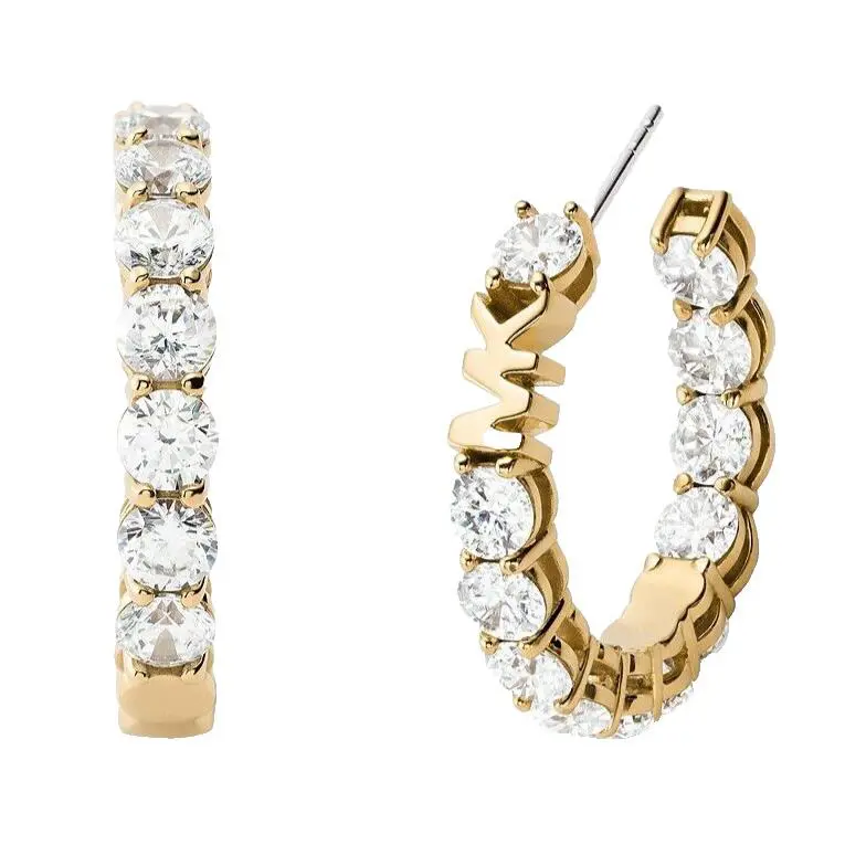 Michael Kors Yellow Gold Hoop Earrings MK Logo Large Crystals MKJ7310710