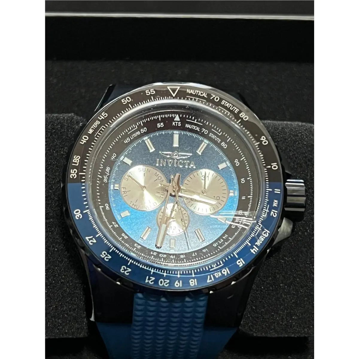 Invicta Aviator Skyshock Men`s Watch 50mm Two Tone Blue Black Bezel 33037