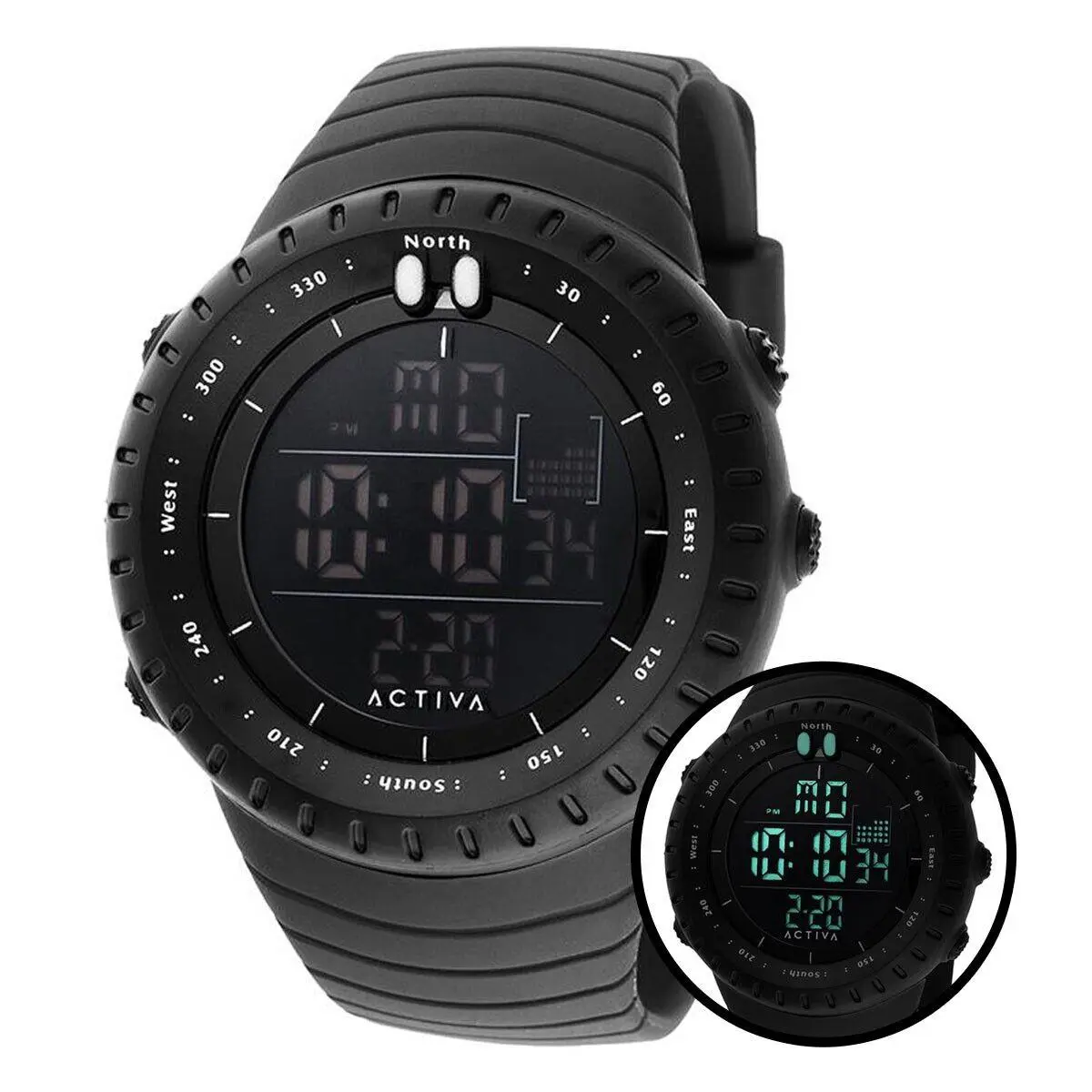 Activa X Invicta Men`s 53mm Digital Black Tone Shock Resistant Sport Tpu Watch - Dial: Black, Band: Blue, Bezel: Black