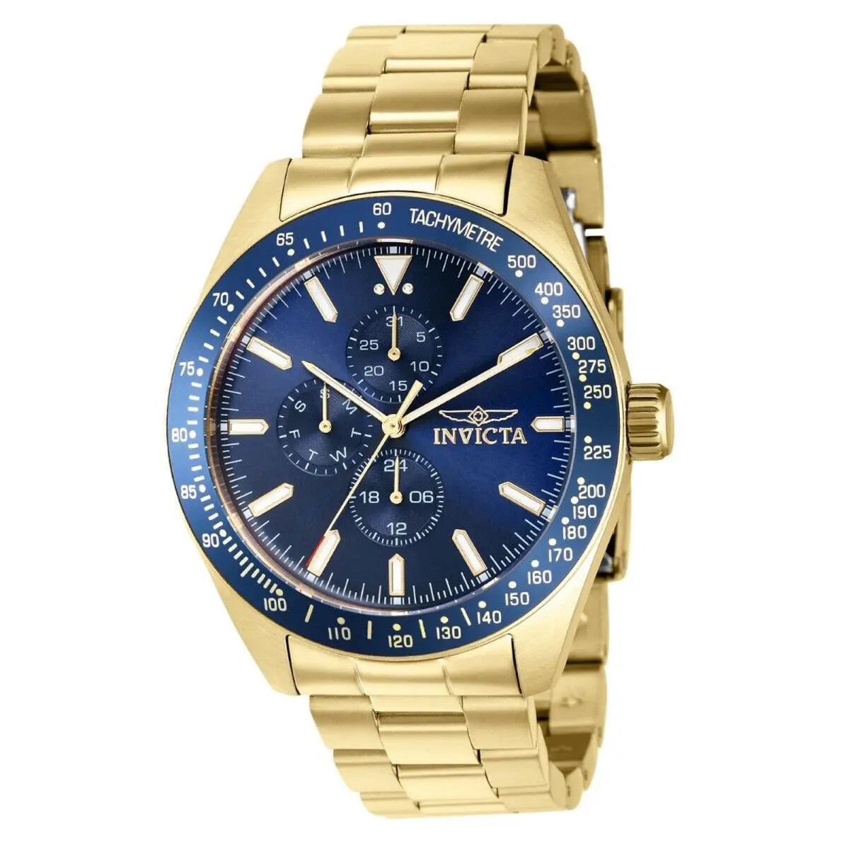 Invicta Men`s Aviator Storm Blue Dial Gold-tone Stainless Steel Watch 45mm Gold
