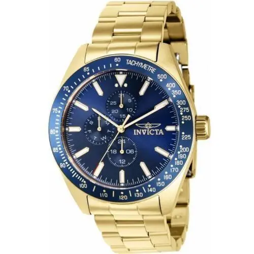 Invicta Men`s 38967 Aviator Quartz Multifunction Blue Dial Stainless Steel Watch - Dial: Blue, Band: Gold, Bezel: Blue