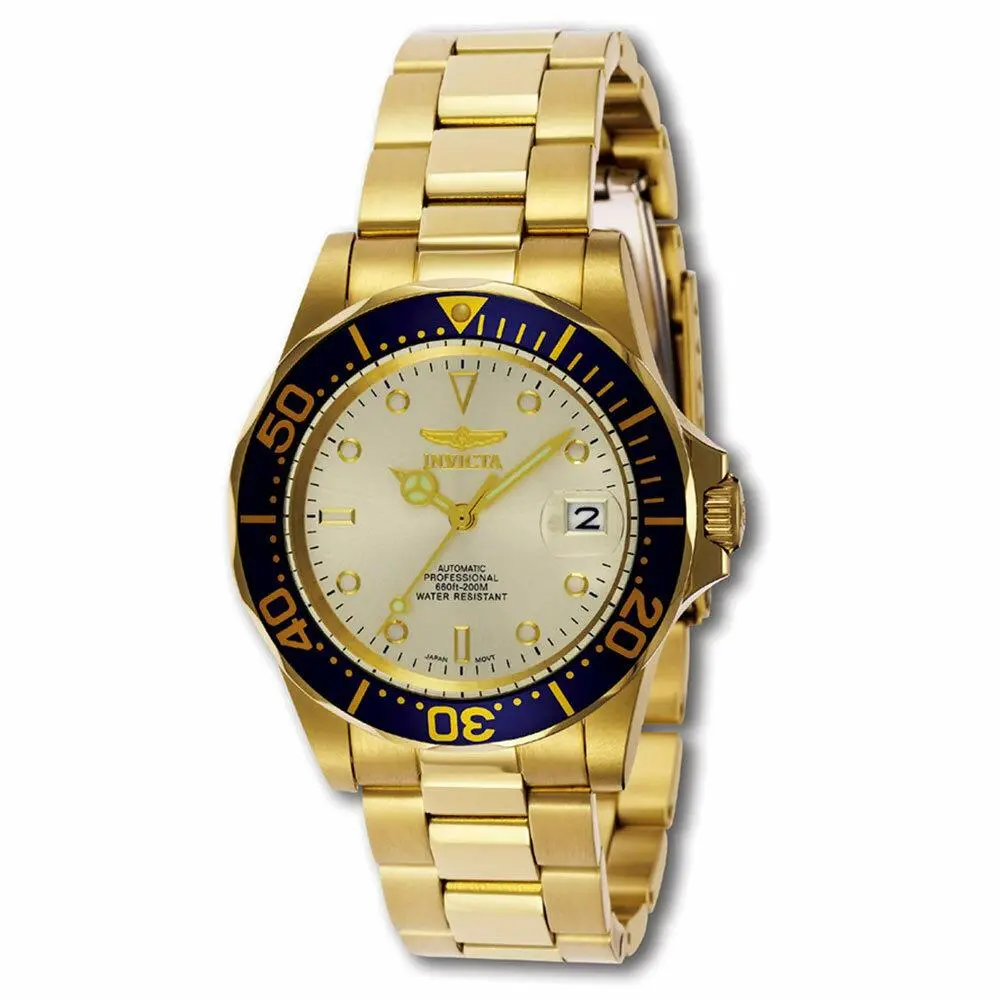 Invicta 9743 Men`s Pro Diver Beige Dial Gold Plated Automatic Dive Watch