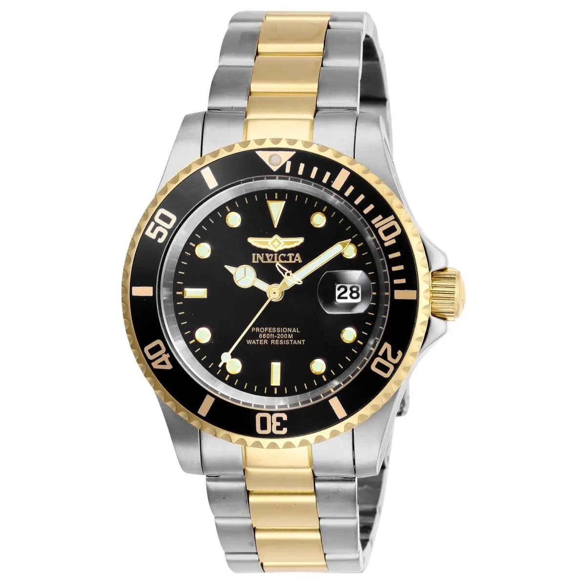 Invicta Men`s 26973 Pro Diver Quartz 3 Hand Black Dial Watch - Dial: Black, Band: Multicolor (Silver-Tone and Gold-Tone)