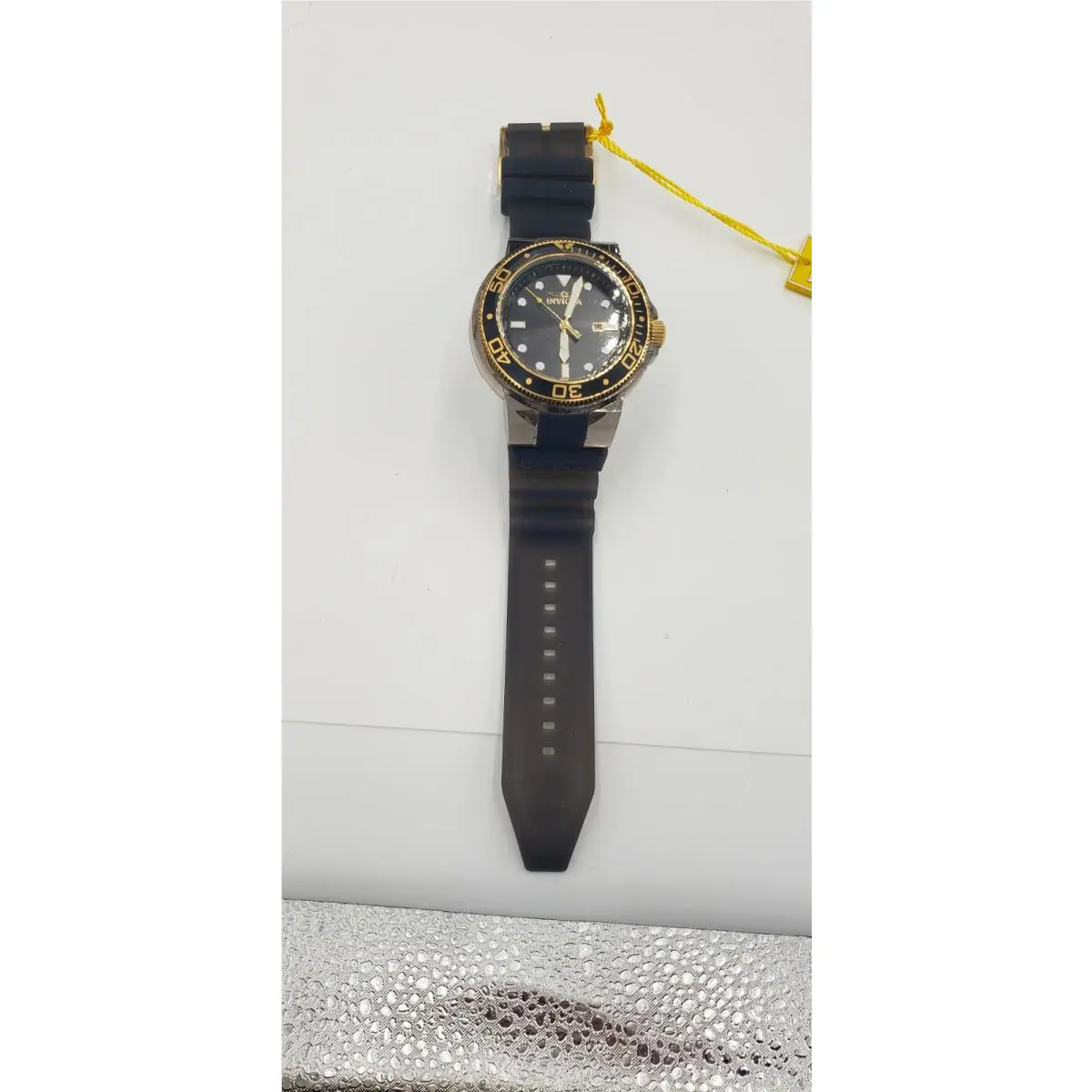 Invicta Men`s Watch Pro Diver Black and Gold Tone Rotating Bezel Strap 32337