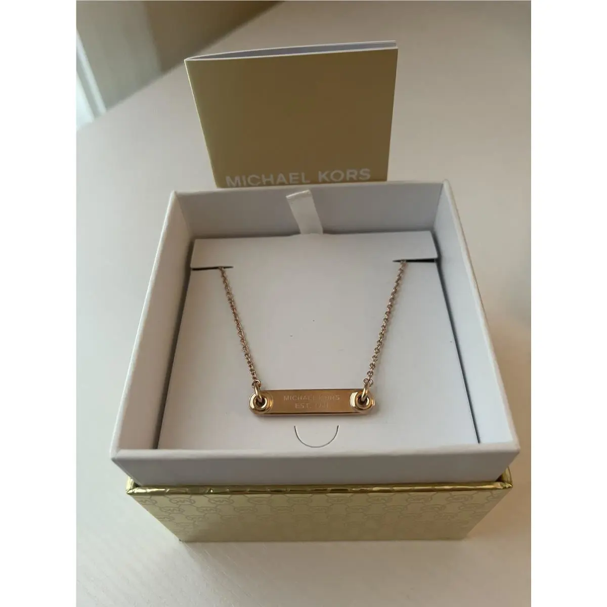 Michael Kors Pave Logo Plaque Pendant Necklace Rose Gold MKJ6384791