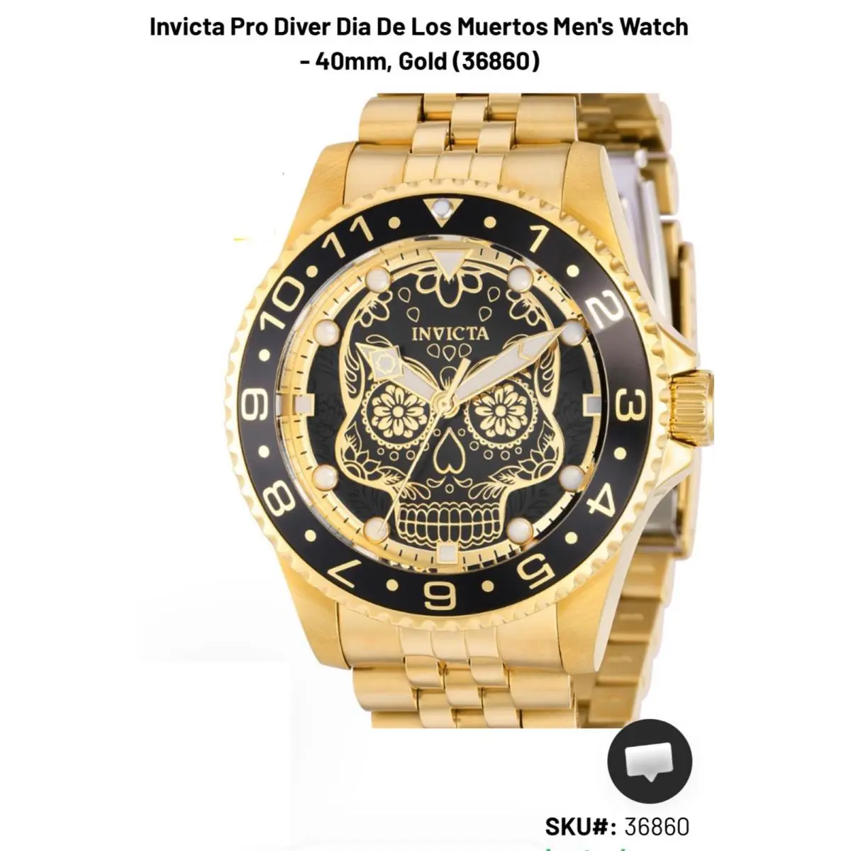 Invicta Pro Diver Dia De Los Muertos Men`s Watch 40mm Gold Tone Model 36860