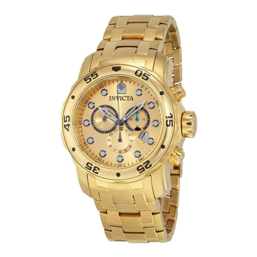 Invicta Scuba Pro Diver Chronograph Gold Dial Gold-tone Men`s Watch 0074 - Gold, Dial: Gold, Band: Yellow Gold-tone